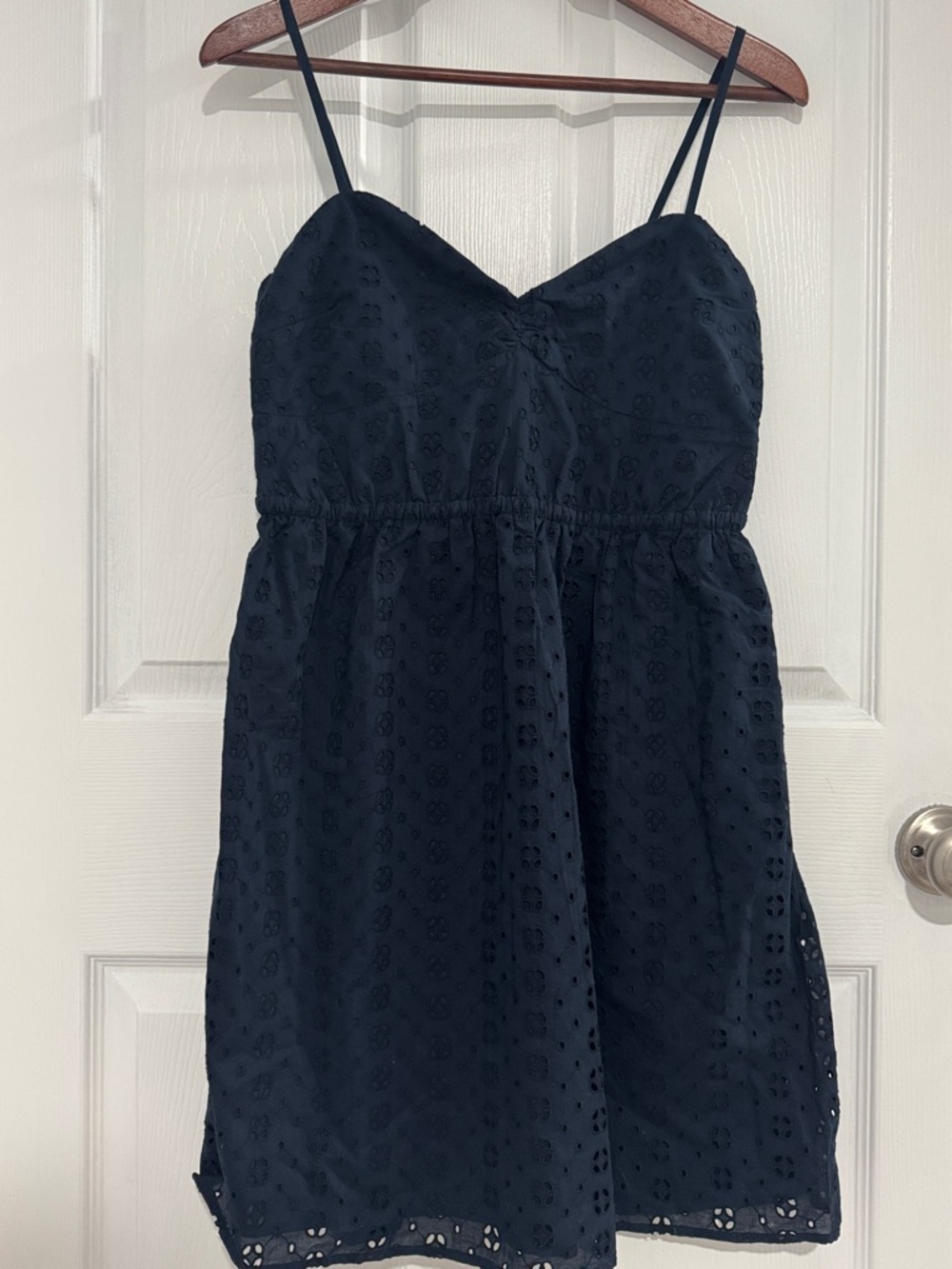 J. Crew Navy Eyelet Summer Dress with Smocked Back
